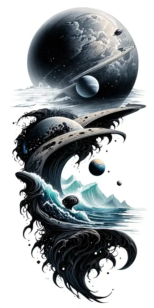 space vs the ocean tattoo design idea