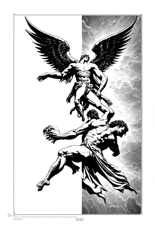 st Michael vs Lucifer falling tattoo design idea