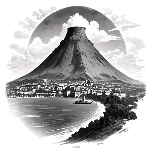 Vesuvius with Gulf of Naples and Maschio Angioino tattoo design idea