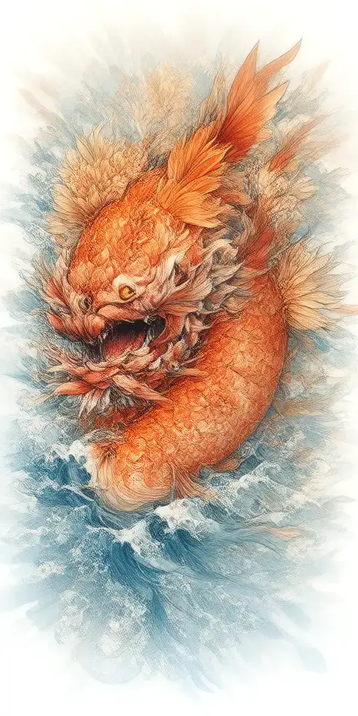 flowers oni demon mask koi fish waves skin breaks loose tattoo design idea