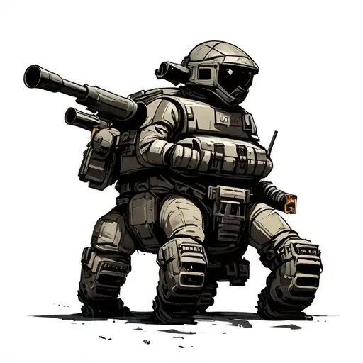 Nomad Hazmat, Arctic Hazmat, and Hazmat skin from the video game rust. include the tank Bradley and a rocket launcher.  tattoo design idea