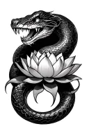 Snake with Fangs around a Lotus tattoo design idea