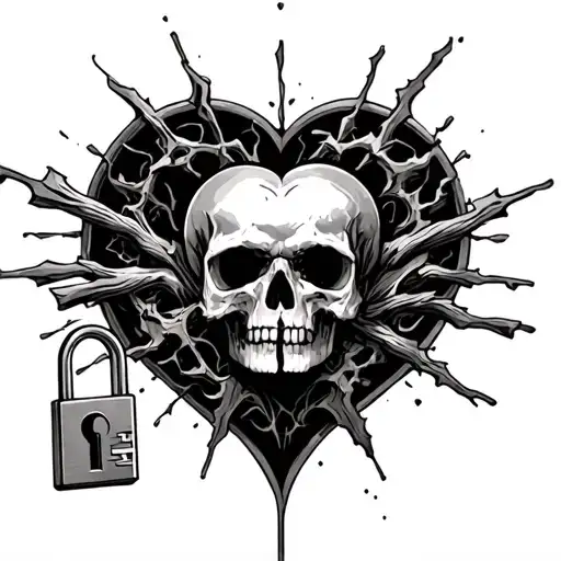 Flash, love, hatred, betrayal, trust, broken key, dead, padlock tattoo design idea