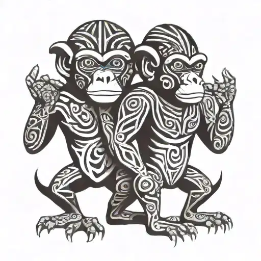 caricature of 2 bonobos in symmetrical 69 tattoo design idea