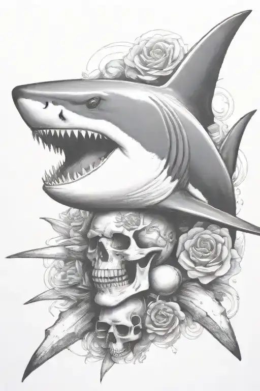 shark with skull and crossbones tattoo design idea