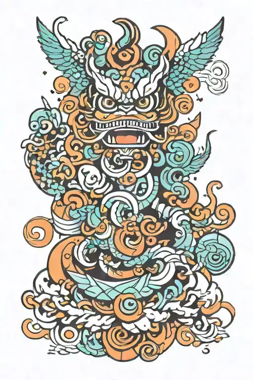 HONG KONG  LINE print with colorfuL tattoo design idea