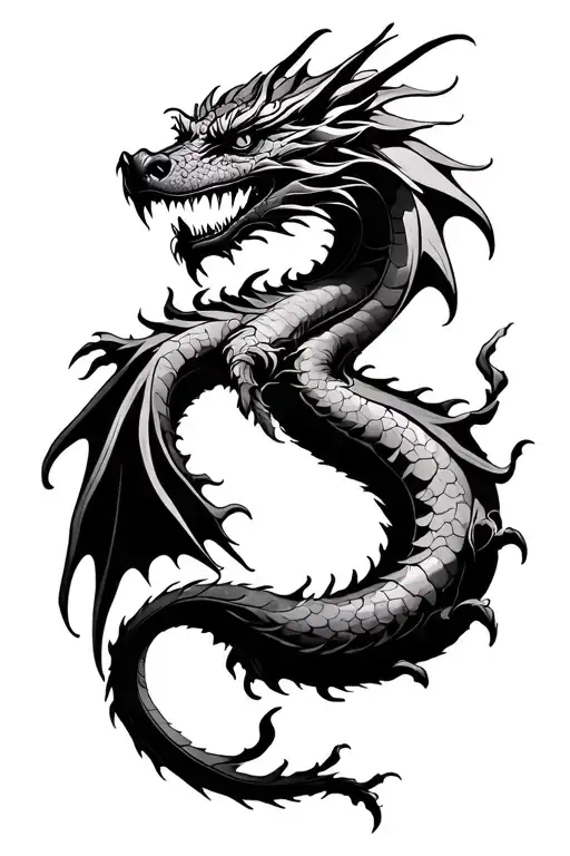 alas and 4 cards forming the shape dragon emerging tattoo design idea