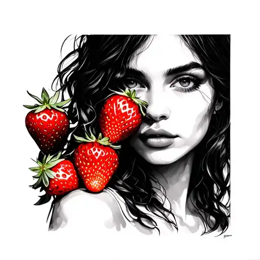 Anita with red strawberries  tattoo design idea