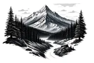 realistic forest and mountaioms tattoo design idea