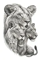 lion, lioness, 4 cubs face only tattoo design idea