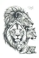 lion, lioness, 4 cubs face only tattoo design idea