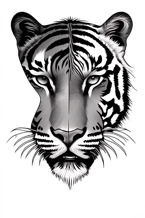 half tiger face half eye tattoo design idea