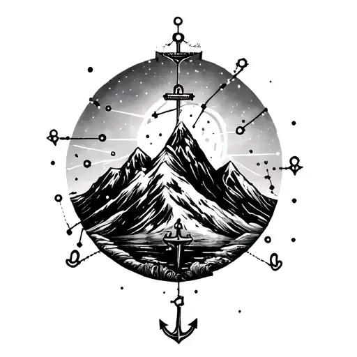 Mountain, constellation, courage, strength, anchor, symbolic tattoo, traumatic childhood with violence, rape.. tattoo design idea