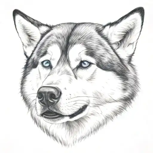 Husky head tattoo from the front view tattoo design idea