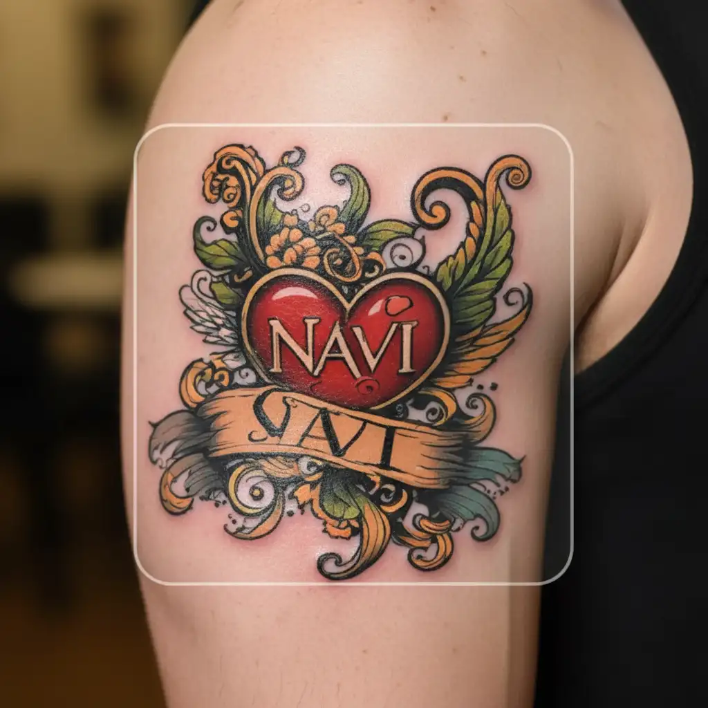 Navi name with heart tattoo design idea