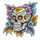 sugar skull of mexico with color skyblue purple and orange and yellow tattoo design idea