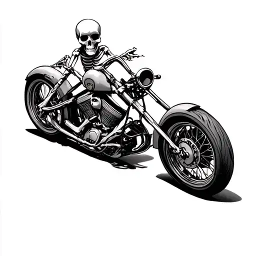 skeleton bones motorcycle traditional style black and white tattoo design idea