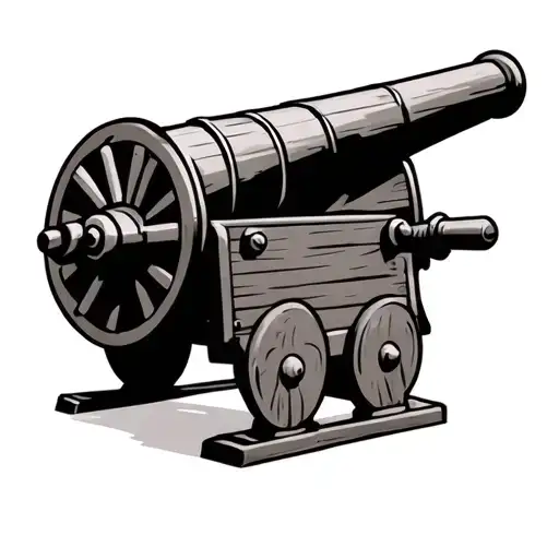 18 pounder cannon from the Alamo war in grayscale in americana cartoon style tattoo design idea
