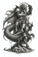 knight and wizard fighting a dragon tattoo design idea