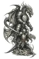 knight and wizard fighting a dragon tattoo design idea