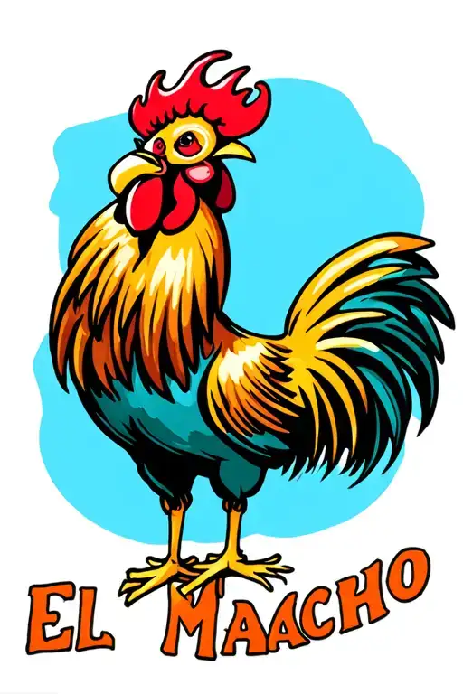 sexy rooster crowing in the air with one head and two legs with "El Macho" written below tattoo design idea