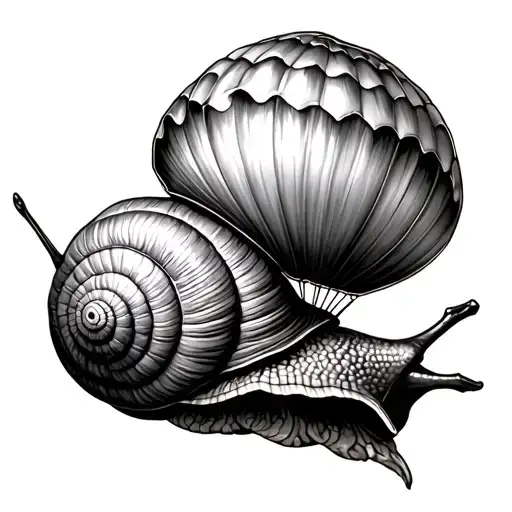 snail using his detached shell as a parachute hanging tattoo design idea