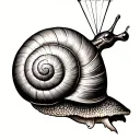 snail using his detached shell as a parachute hanging tattoo design idea