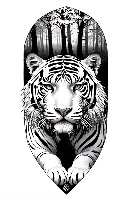 big white tiger in elven forest at moonwell tattoo design idea