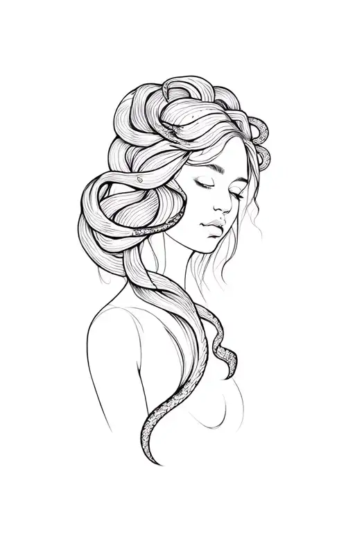 woman silluette with snakes at the end of her hair. strong and feminine  tattoo design idea