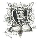 7 pages falling from a closed book cover Lost Royalty  tattoo design idea