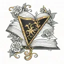 7 pages falling from a closed book cover Lost Royalty  tattoo design idea
