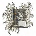 7 pages falling from a closed book cover Lost Royalty  tattoo design idea