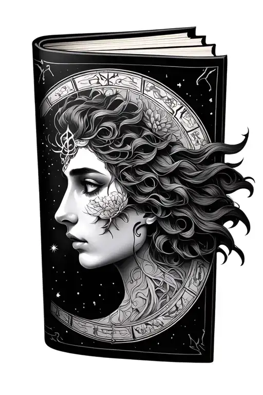 book with picese zodiac tattoo design idea