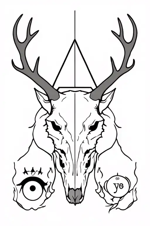 wolf , stag, bison skull with illuminati and yin and yen in peas sign tattoo design idea