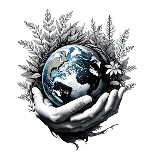 gaia holding Earth with nature tattoo design idea