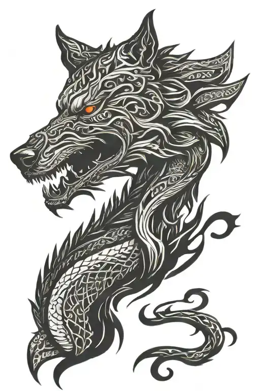 wolf, eyes of mimir god of war, jormungandr wrapping tattoo design idea