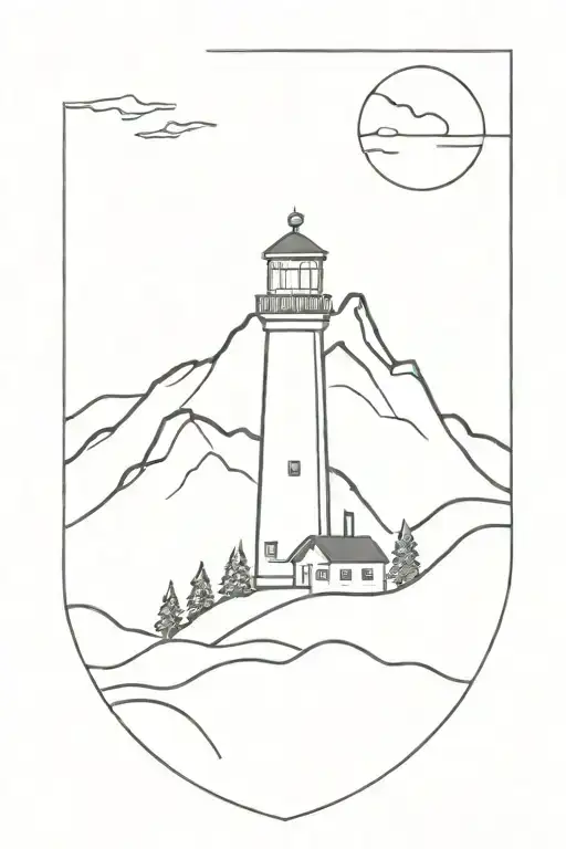 Lighthouse meets switzerland mountain tattoo design idea