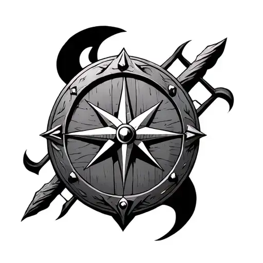 VIKING SHIELD with nordic compass tattoo design idea
