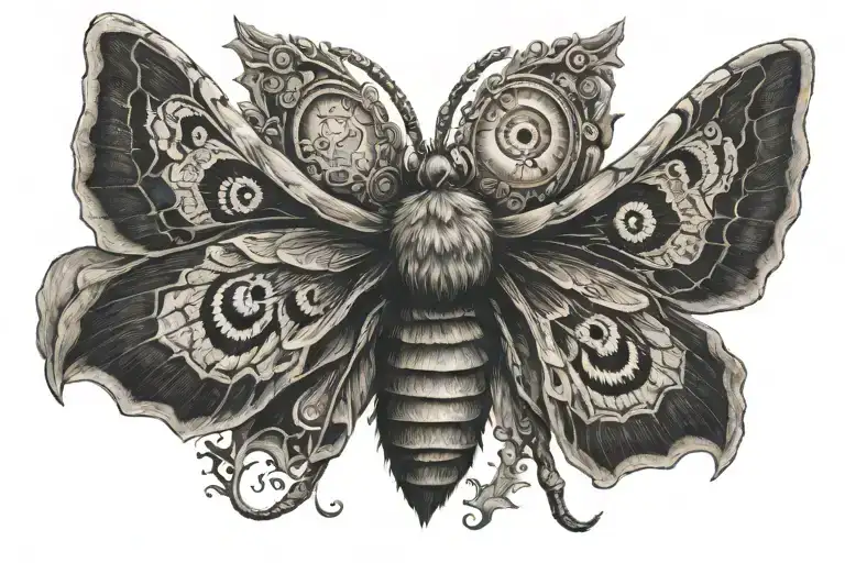 traditional moth spreading its wings with a human eye dark tattoo design idea