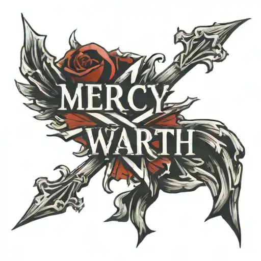 mercy over wrath text only line with a red crossed through wrath tattoo design idea