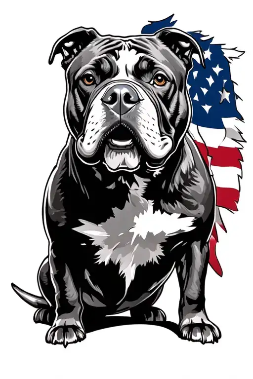 American Bully dog with American Flag and bald eagle. Including my Army Dog Tags tattoo design idea