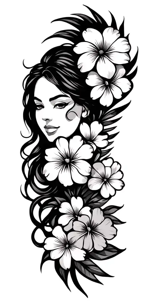 Hawaiian tribal design, Hawaiian flowers, firefighter, feminine  tattoo design idea