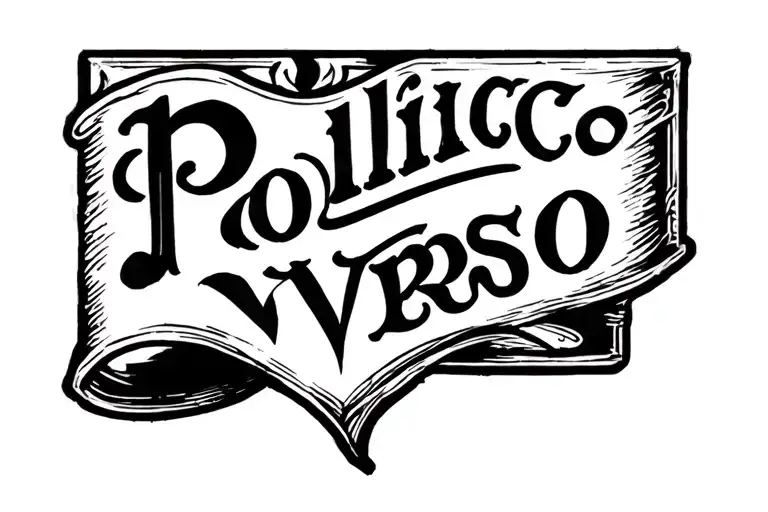 "POLLICE VERSO" "POLLICE VERSO" writing on the inside of the bicep in trajon font in cursive with a nod to gladiatorial heritage tattoo design idea