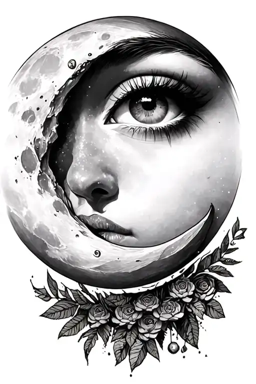 moon with females eyes and eyebrows  tattoo design idea