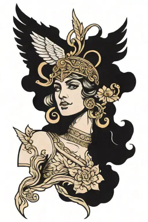 Goddess Athena fights tattoo design idea