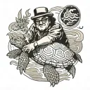 actor Danny devito riding a sea turtle swimming gracefully tattoo design idea