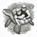 actor Danny devito riding a sea turtle swimming gracefully tattoo design idea