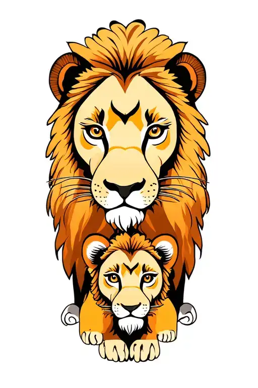 lion and two cubs face only tattoo design idea