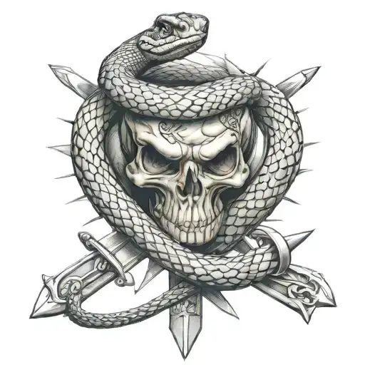 snake and swords crossed tattoo design idea