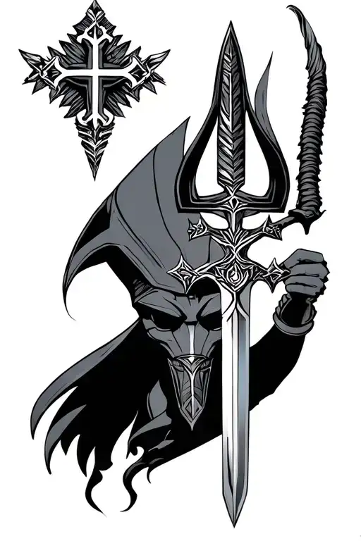 sword and Anubis with his cross tattoo design idea